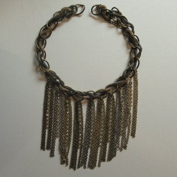 Steampunk, Chain & Crystal Choker, Gold, Silver, Bronze, Pewter, Rope, Link, Vtg - Picture 5 of 10